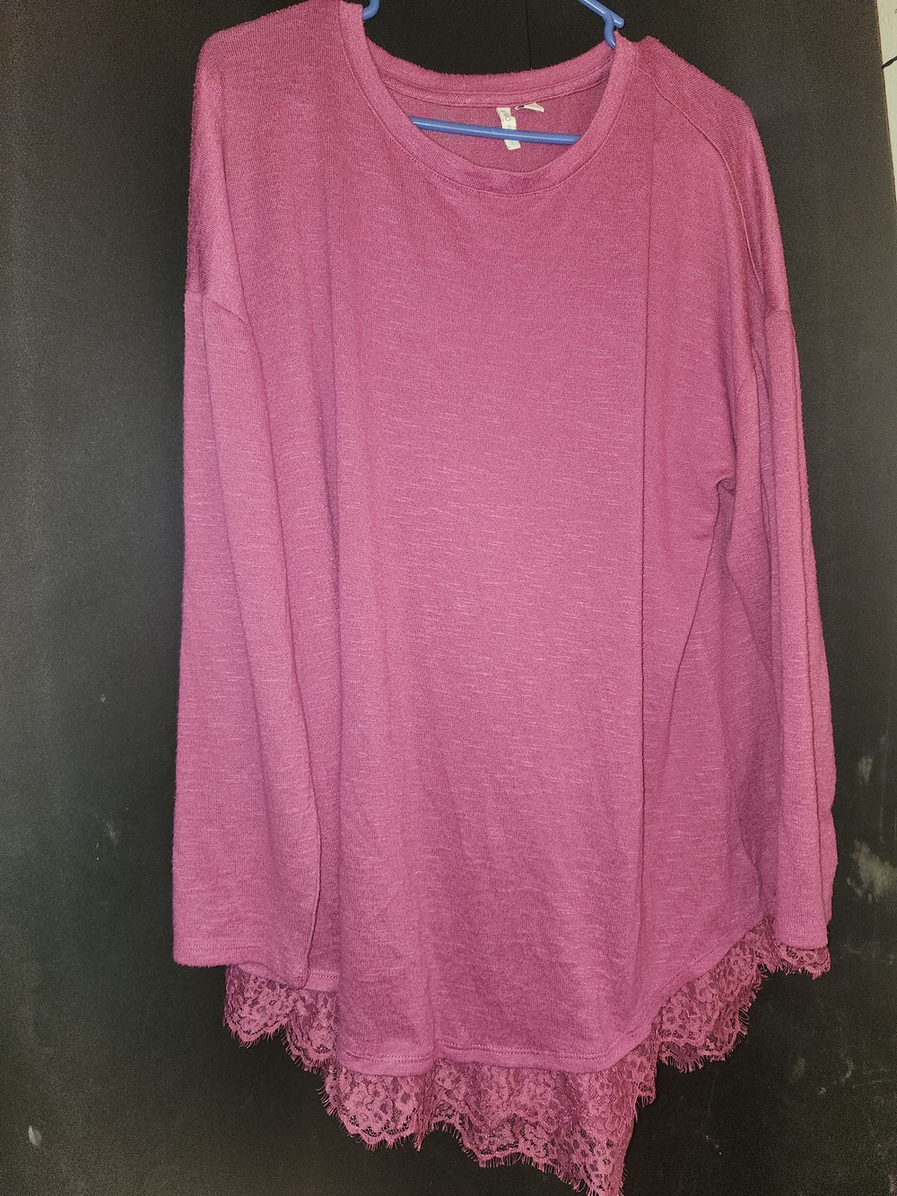 Cato Rose Pink Lace-Hem Crewneck Sweatshirt